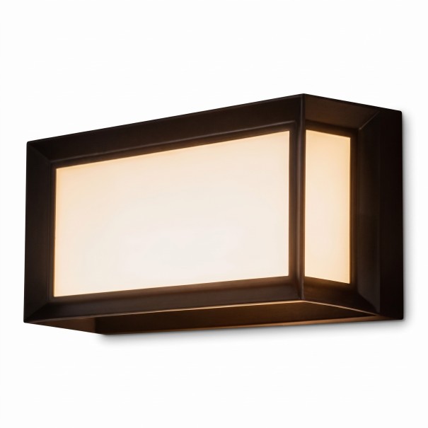 Luminaire mural extérieur LED 25 W Protection IP65 Corps carré en largeur Cadre noir autour du diffuseur blanc Lumière blanche chaude 3000 K 1