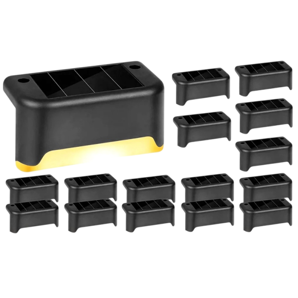 Lumini solare cu LED pentru scari 7,8x4,7x2,8 cm 16 buc. Lumină balustradă impermeabilă Iluminare nocturnă în aer liber Grădină Terasă Decorare curte negru