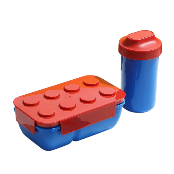 Lunch Box 1050 ml Design Mattoncino Bento Box con Tazza Tre Scomparti Chiudibile Portatile Microonde Lavastoviglie Contenitore per Cibo rosso