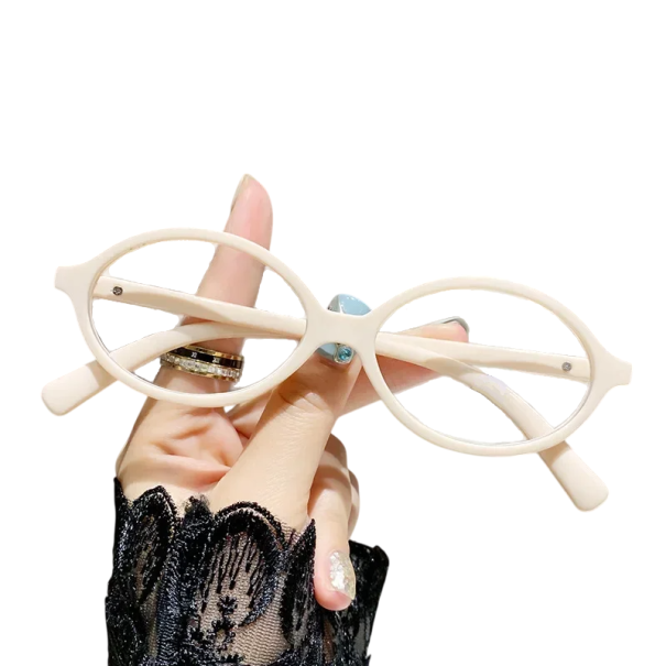 Lunettes de lecture rétro ovales pour femmes +2,00 Lunettes avec filtre de lumière bleue Lunettes de lecture élégantes en matériau PC beige
