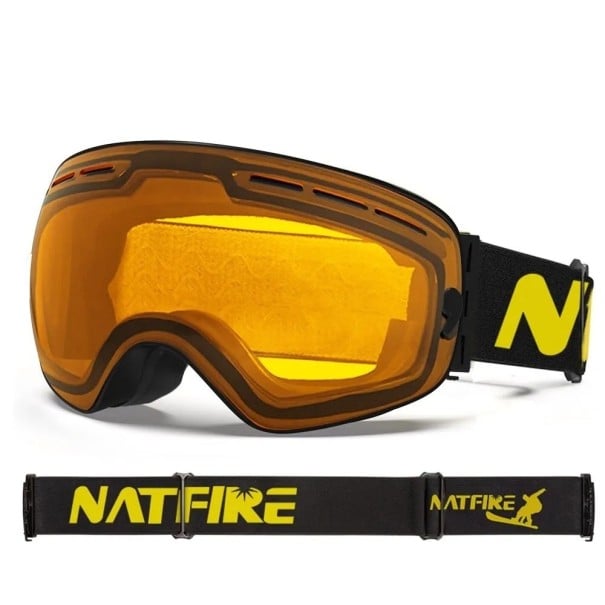 Lunettes de ski avec effet miroir Lunettes pour le ski et le snowboard avec protection UV400 Lunettes de ski compatibles avec le casque anti-buée 17,8 x 9,8 cm orange