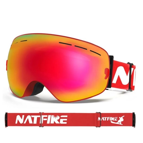 Lunettes de ski avec effet miroir Lunettes pour le ski et le snowboard avec protection UV400 Lunettes de ski compatibles avec le casque anti-buée 17,8 x 9,8 cm rouge