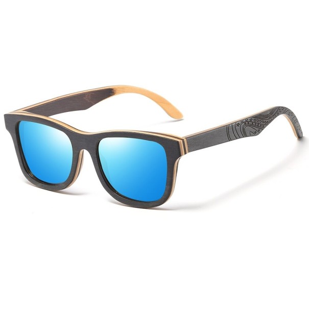 Lunettes de soleil en bois pour homme E2161 bleu