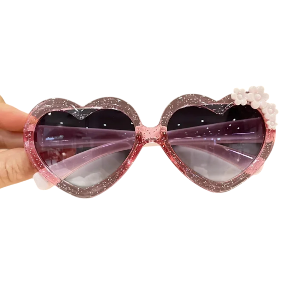 Lunettes de soleil pour enfants en forme de cœur Fleurs décoratives sur les branches Lunettes stylées pour enfants Lunettes d'été pour les sorties, le parc et les vacances rose
