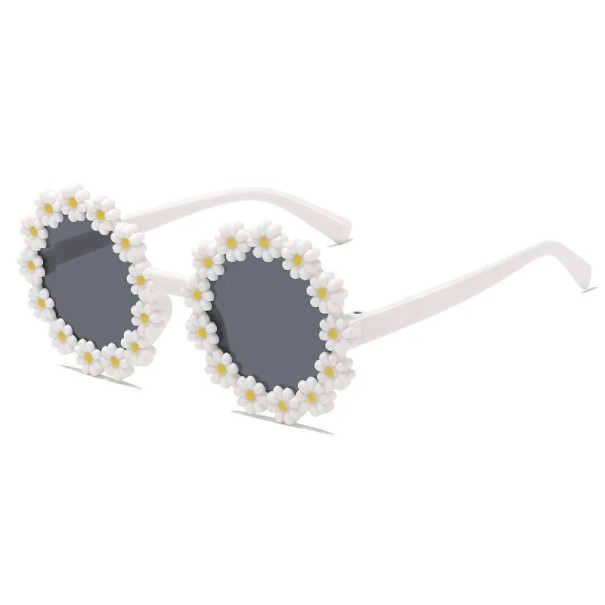 Lunettes de soleil pour filles avec fleurs décoratives Lunettes d'été stylées pour enfants Protection UV 125 x 57 mm Monture légère Lunettes de mode pour enfants blanc