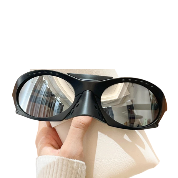 Lunettes de soleil sportives UV400 Monture noire Verres miroités Lunettes de protection pour le cyclisme Unisexe pour vélo course conduite gris