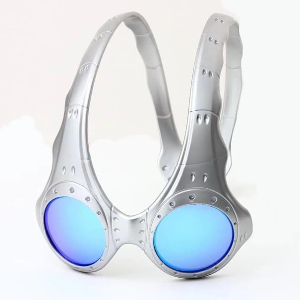 Lunettes de sport rétro UV400 Verres en PC Cadre en métal Argenté et gris Monture à design miroir irrégulier Unisexe 3