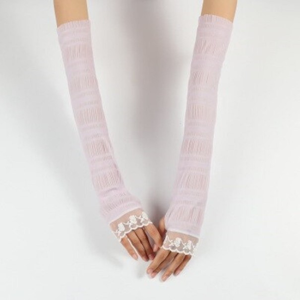 Lunghe guanti da donna con pizzo viola chiaro