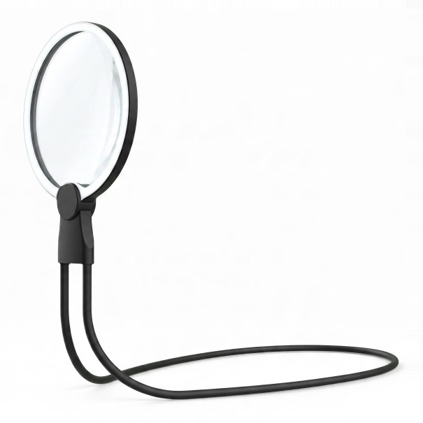Lupa na krk s LED osvetlením Čočka 130 mm Ohebná silikónová hadica Nabíjanie USB-C Čierna Pre čítanie šitia háčkovania a ručné práce 1