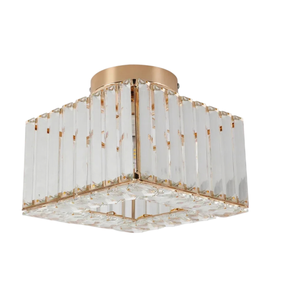 Lustră de tavan 20 x 20 x 13 cm cu bază de 12 cm Formă pătrată și sticlă transparentă, 3 temperaturi de lumină comutabile, soclu E27, pentru hol aur