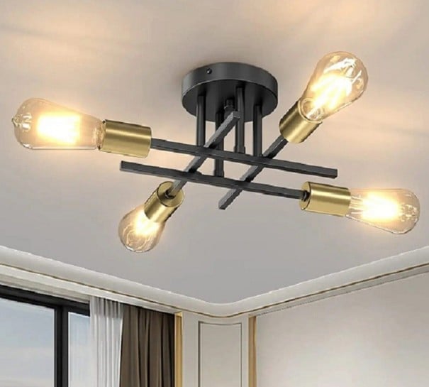 Lustre moderne à quatre ampoules E27 Lustre de plafond semi-encastré Éclairage de plafond en métal 54 x 13 cm doré