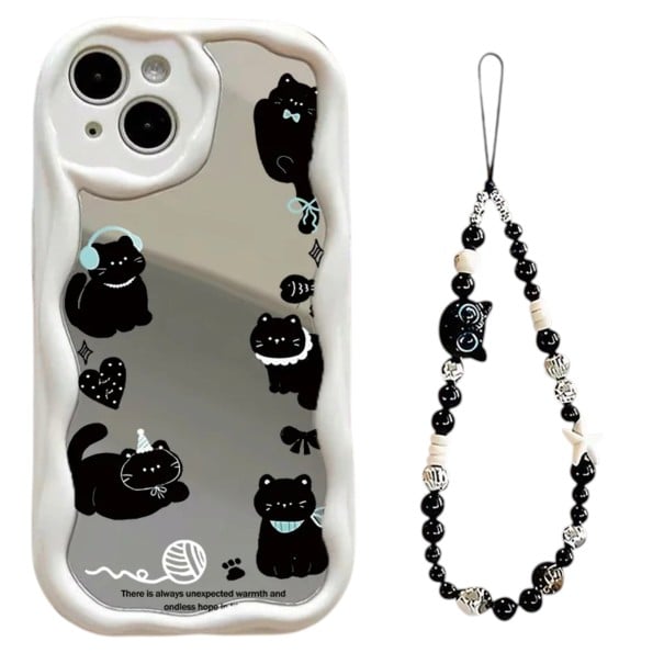 Lustro z kotami na Samsung Galaxy A15 4G i 5G Zawieszka z koralików na nadgarstek Wytrzymały Ochrona rogów i aparatu Fala ramka biały