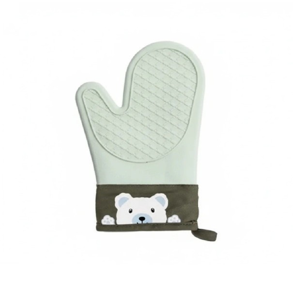 Luvas de cozinha de silicone térmico com padrão de urso 21 x 28,5 cm Proteção antideslizante das mãos Material de qualidade verde