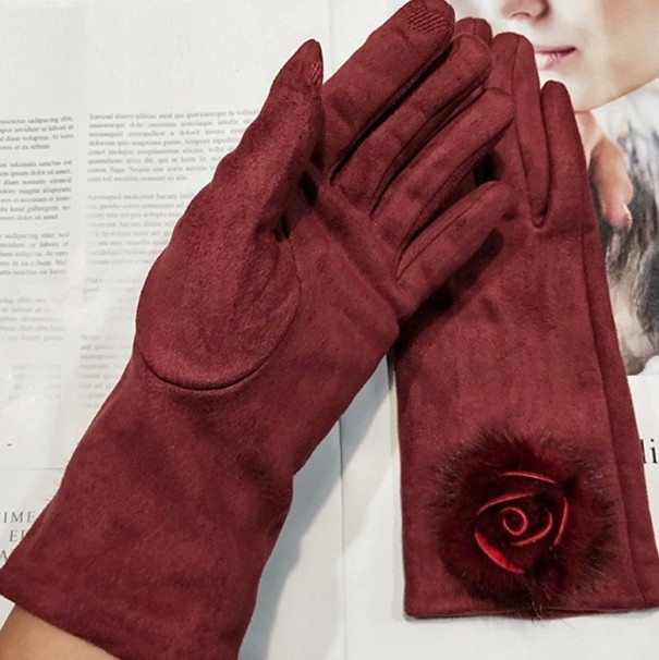 Luvas de Inverno em Camurça para Senhora vermelho escuro