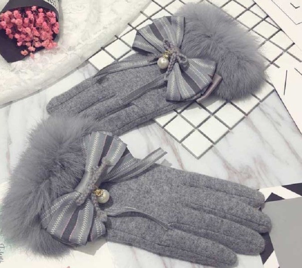 Luvas de Inverno Femininas com Laço cinzento 2