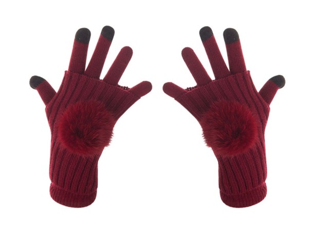 Luvas de Inverno Tricotadas para Crianças com Pompons J2879 vermelho