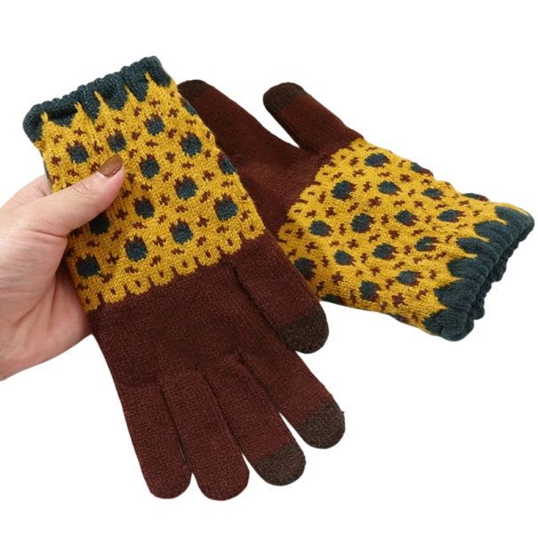 Luvas de malha de inverno unisex tamanho universal Luvas quentes de poliéster para mulheres e homens para uso diário castanho