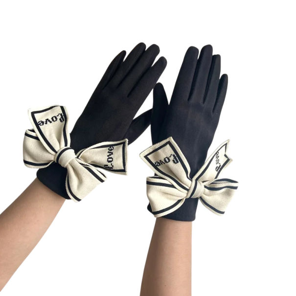 Luvas de malha femininas com laço tamanho universal Luvas de inverno tácteis em poliéster e elastano acessório elegante 3