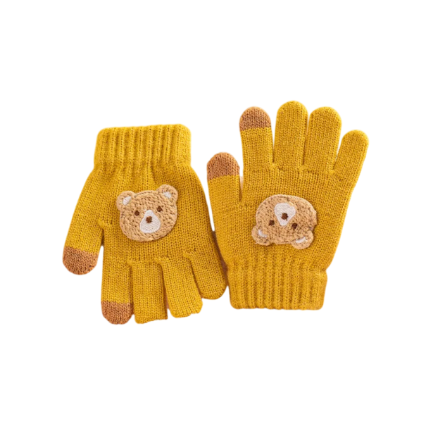 Luvas de malha para crianças Tamanho 2–6 anos Padrão de ursinho Luvas quentes de inverno para crianças para uso exterior amarelo