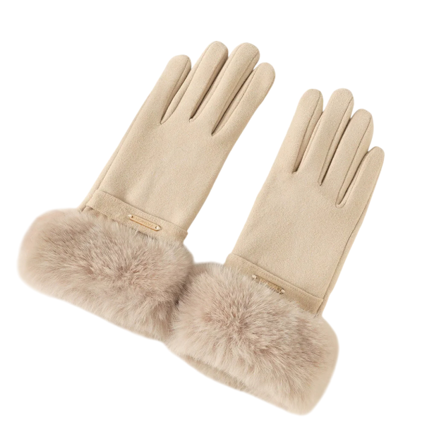Luvas de malha touch para senhora tamanho universal Luvas de inverno quentes em algodão e poliéster para uso diário Bege
