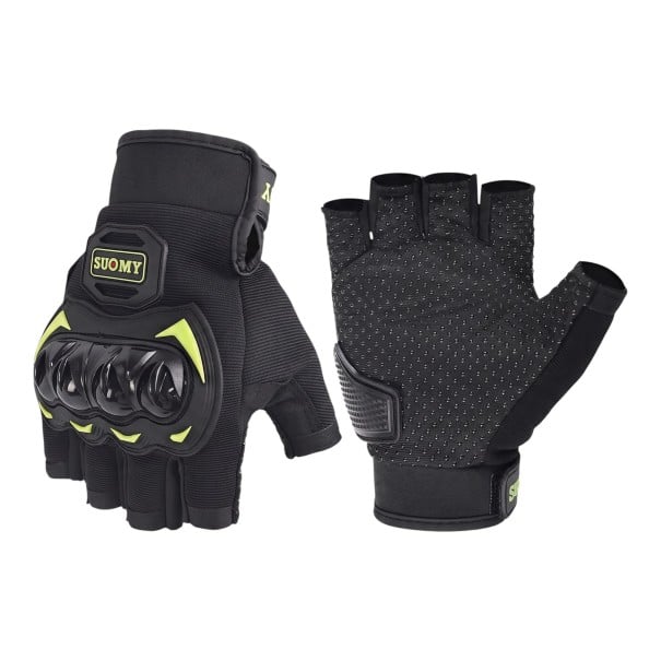 Luvas de moto sem dedos à prova de choque com proteção de articulação e palma antiderrapante para condução de moto e bicicleta unisex verde M