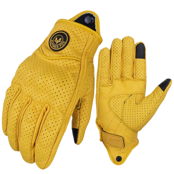 Luvas de moto vintage amarelas em pele genuína Luvas de verão perfuradas e respiráveis para moto Luvas de motocross Estilo retro de condução L