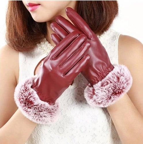 Luvas de pele para senhora J1726 vermelho