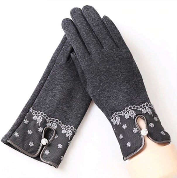 Luvas femininas com flores J823 cinzento