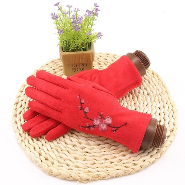 Luvas femininas com flores vermelho