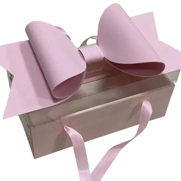 Luxe geschenkdoos met grote strik, transparant deksel, elegante geschenkverpakking, geschenkdoos, huwelijksverpakking, decoratie, 35x21x16,5 cm roze