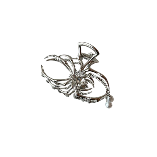Luxe haarspeld Spin in legering met steentjes en hanger Elegante metalen haarspeld Gothic stijl opvallende haaraccessoire zilver