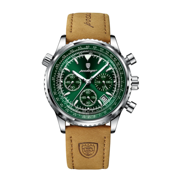 Luxe heren leren horloge, quartz, waterdicht, gloeiend in het donker, elegant polshorloge, 24 cm band, doos, geschenkverpakking zilver-groen