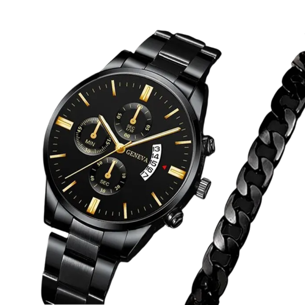 Luxe heren quartzhorloge met roestvrijstalen band Stijlvol accessoire Zakelijk horloge Krasbestendig Modern design zwart