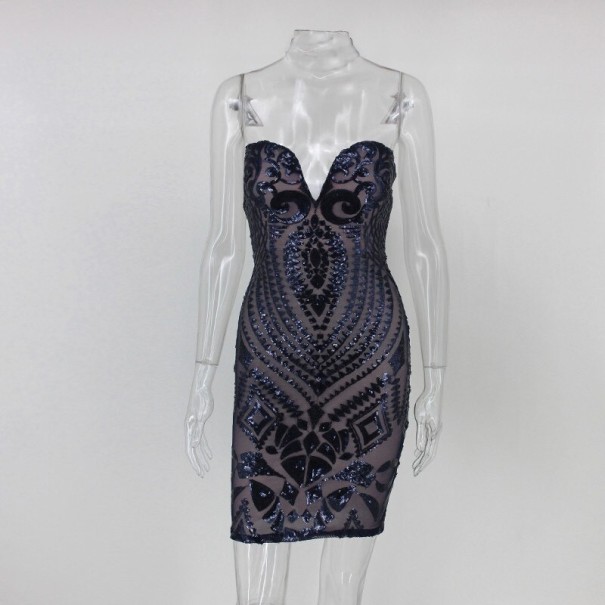 Luxe mini-jurk met pailletten donkerblauw L