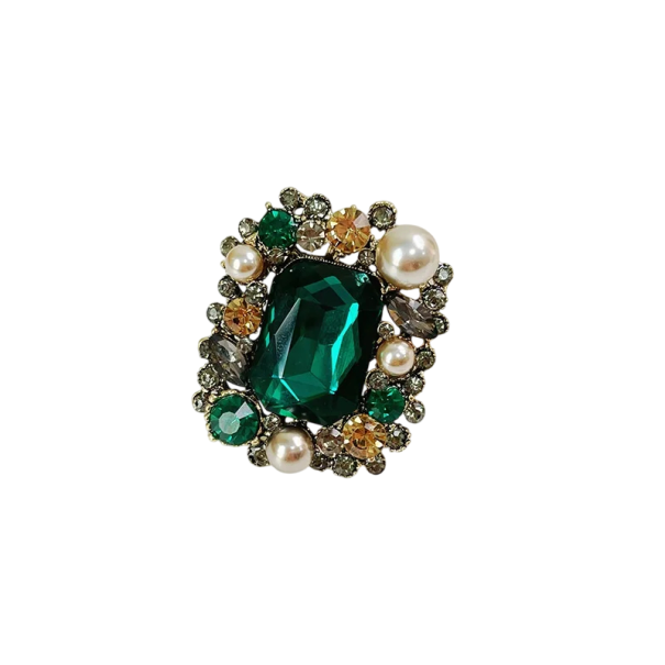Luxe mode broche rechthoekige vorm Edelsteen met parels en steentjes Elegante geometrische design Zinklegering groen