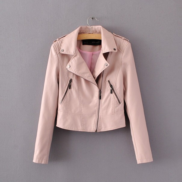 Luxuriöse Damenjacke im Biker-Stil – Lachsfarben L