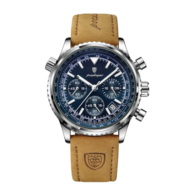 Luxuriöse Herren-Armbanduhr aus Leder, Quarz, wasserdicht, leuchtet im Dunkeln, elegante Armbanduhr, 24 cm Armband, Box, Geschenkverpackung blau