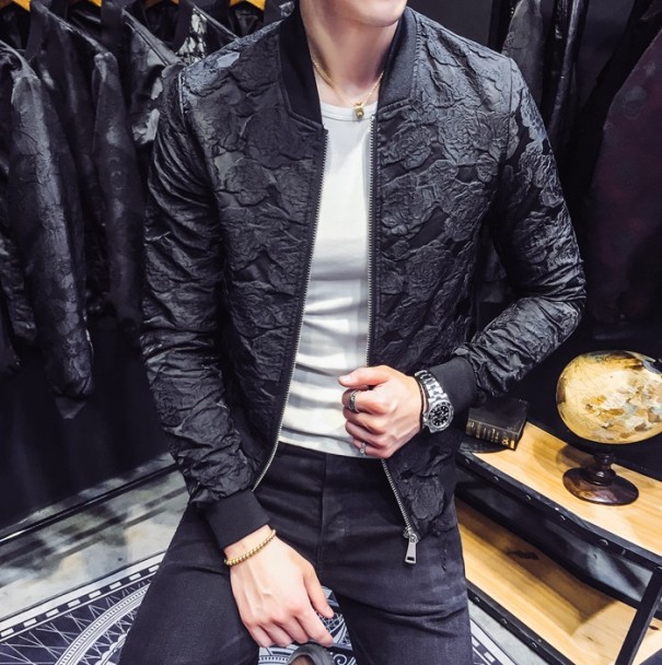 Luxuriöse Herrenjacke mit Blumen J1374 schwarz M