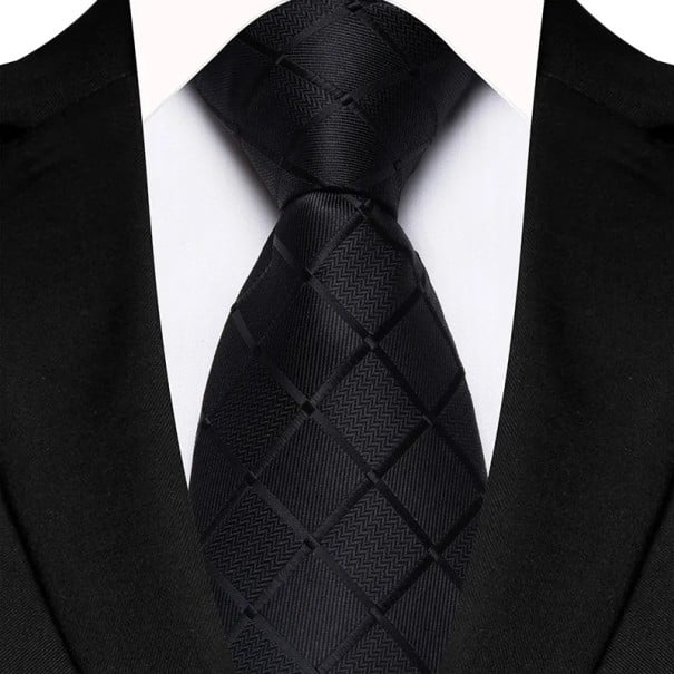 Luxuriöse karierte Herrenkrawatte 145 x 8 cm Elegant gemusterte Krawatte Hochwertige breite Krawatte für gesellschaftliche Anlässe schwarz