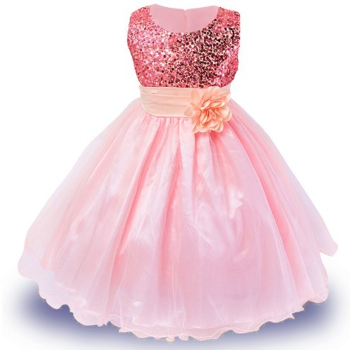 Luxuriöses Mädchenkleid mit Blume J3238 hellrosa 10