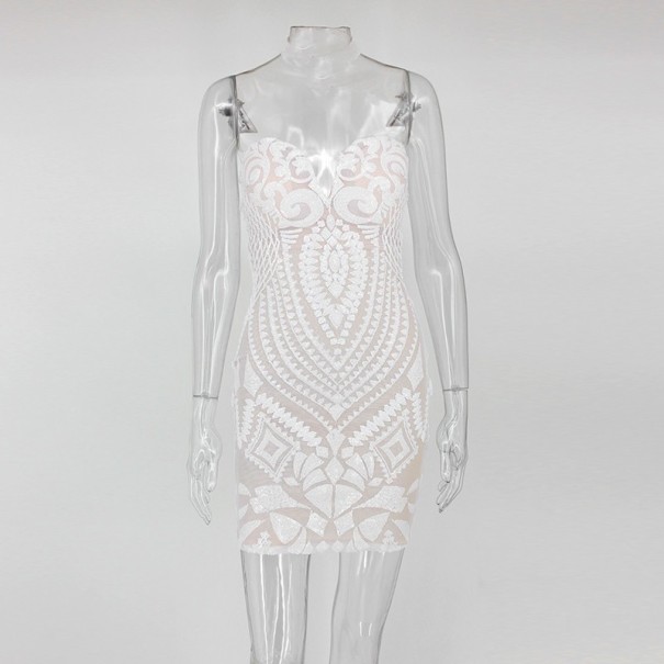 Luxuriöses Minikleid mit Pailletten weiß S