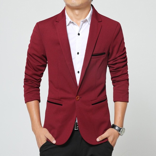 Luxury Men's Blazer - Dark Red L