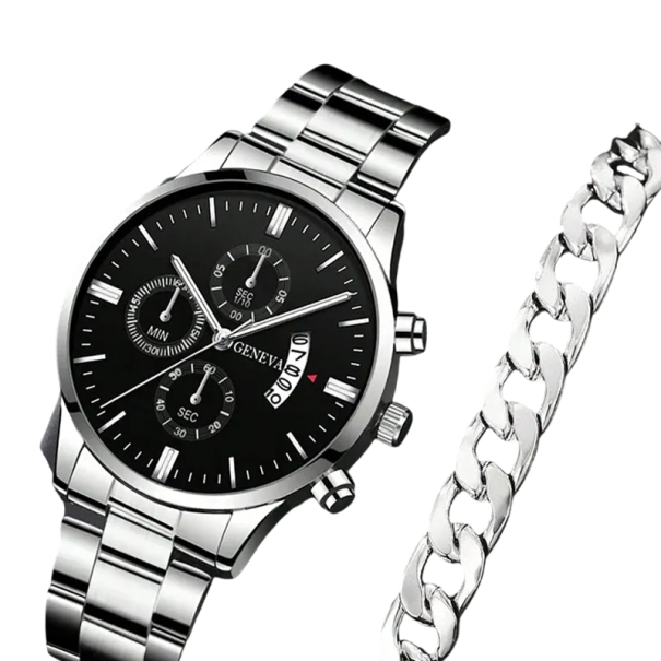 Luxury Men's Quartz Watch with Stainless Steel Bracelet Stylish Accessory Business Watch Scratch Resistant Modern Design silver