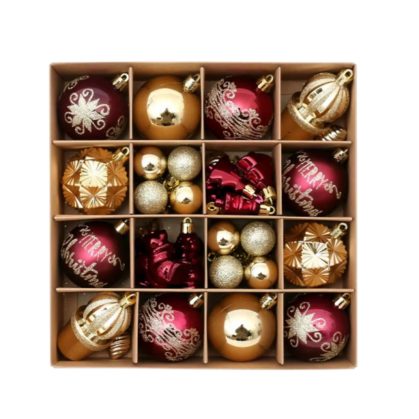 Luxury Set of 42 Christmas Ornaments 6 cm Painted Decorations in Burgundy and Gold Various Shapes for Christmas Tree 1