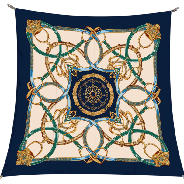 Luxury Square Scarf Equestrian Riding Style Multifunctional Women's Scarf for Head, Neck and Body Fashion Trend blue