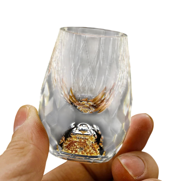 Luxus kristály üvegpohár 15 ml 3 x 6 x 2,5 cm Gyémántcsiszolás Arany dekoráció 24K fólia Ajándék pohár alkoholhoz 1