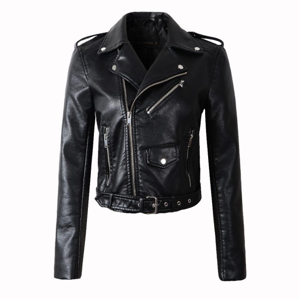 Luxusná dámska bunda z umelej kože - Čierna XS