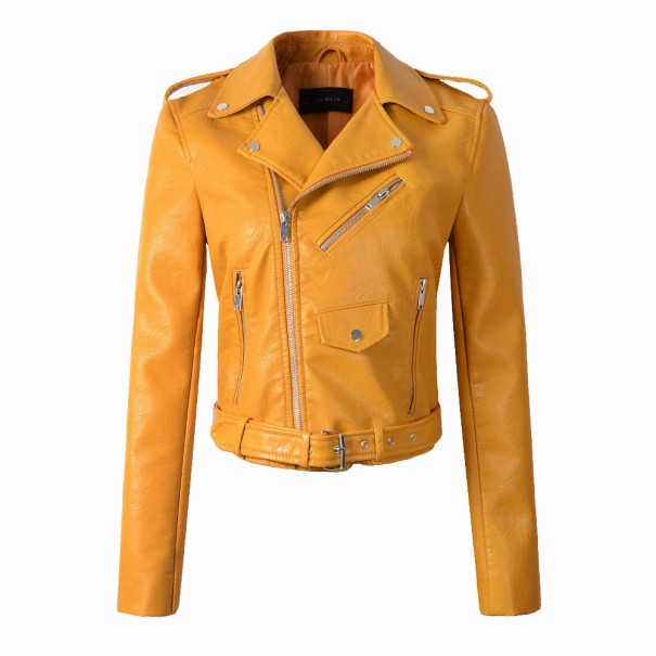 Luxusná dámska bunda z umelej kože - Žltá M