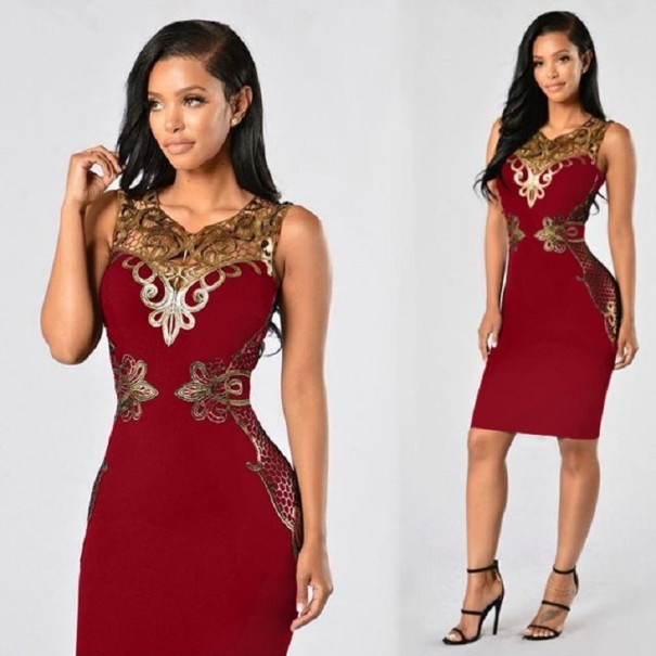 Luxusné puzdrové šaty s čipkou červená XL