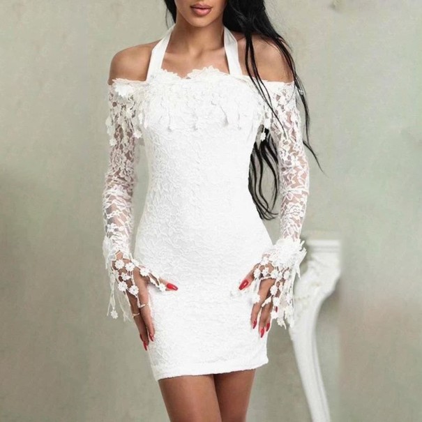 Luxusní bílé šaty krajkové M
